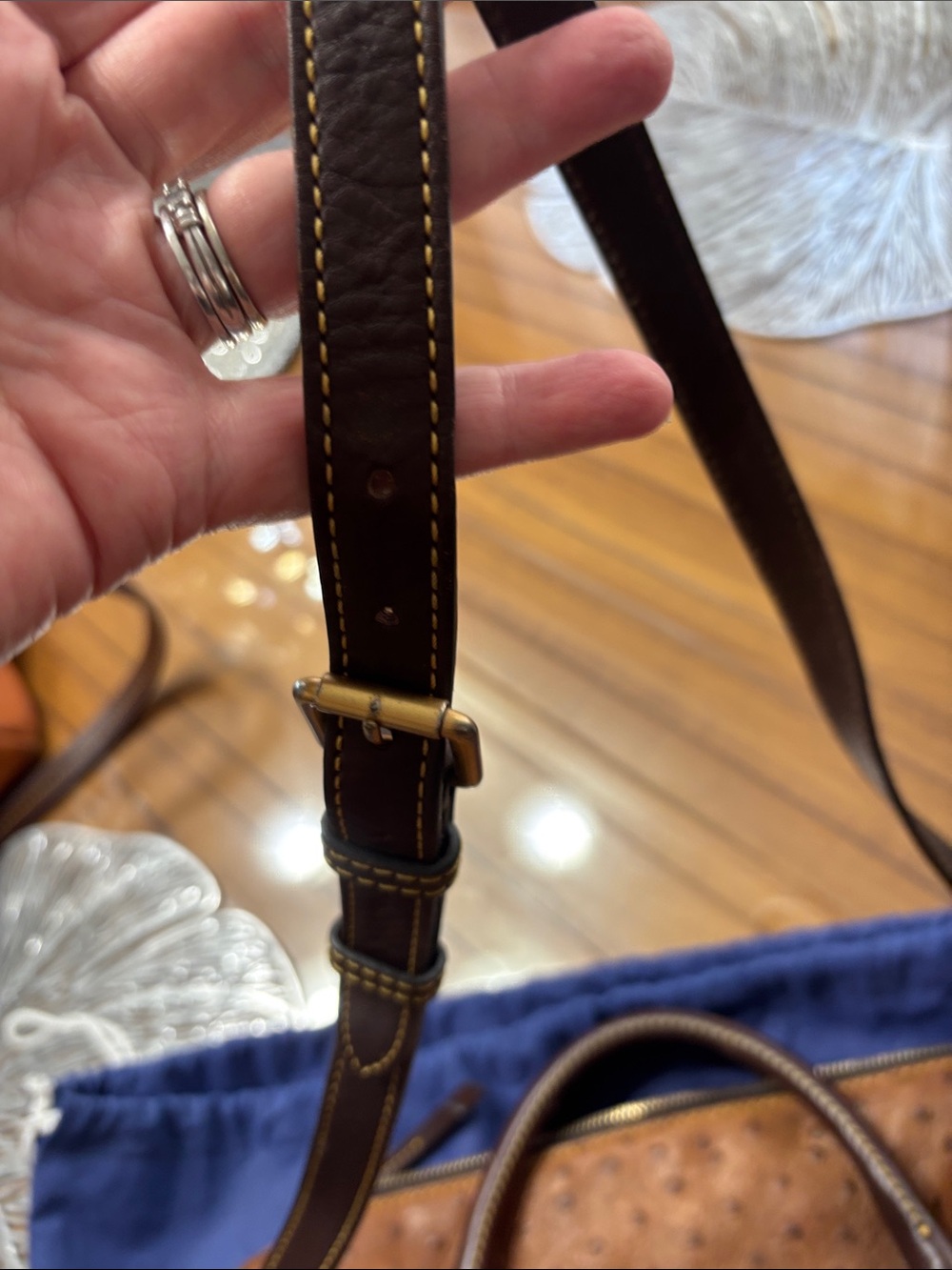 Dooney & Bourke Brown Ostrich-Effect Satchel with Dark Brown Trim - Picture 9 of 16
